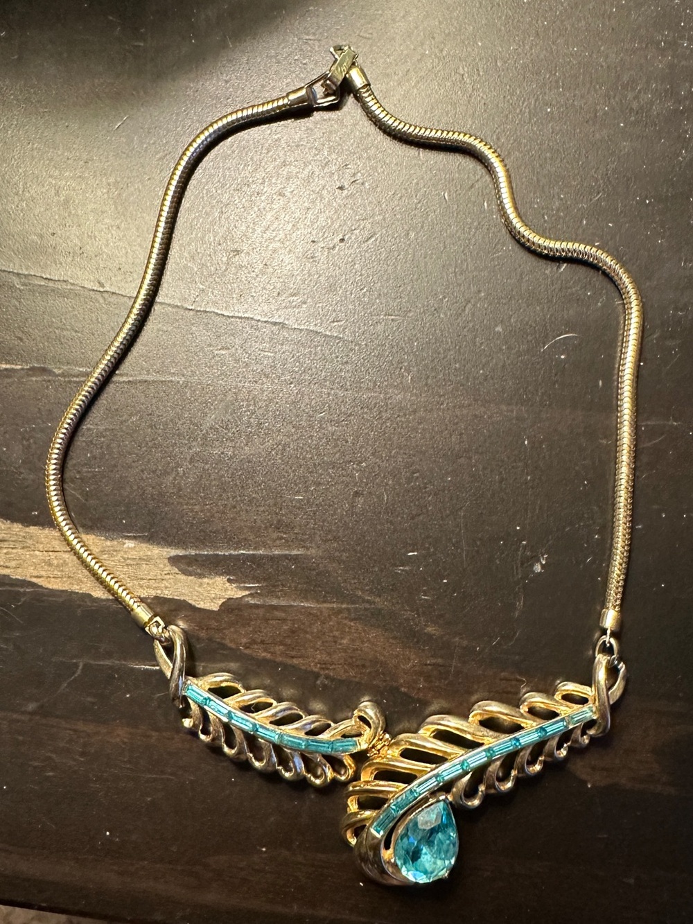 CoroCraft / Adolph Katz Light Sapphire Blue and Gold-Tone Feather Necklace